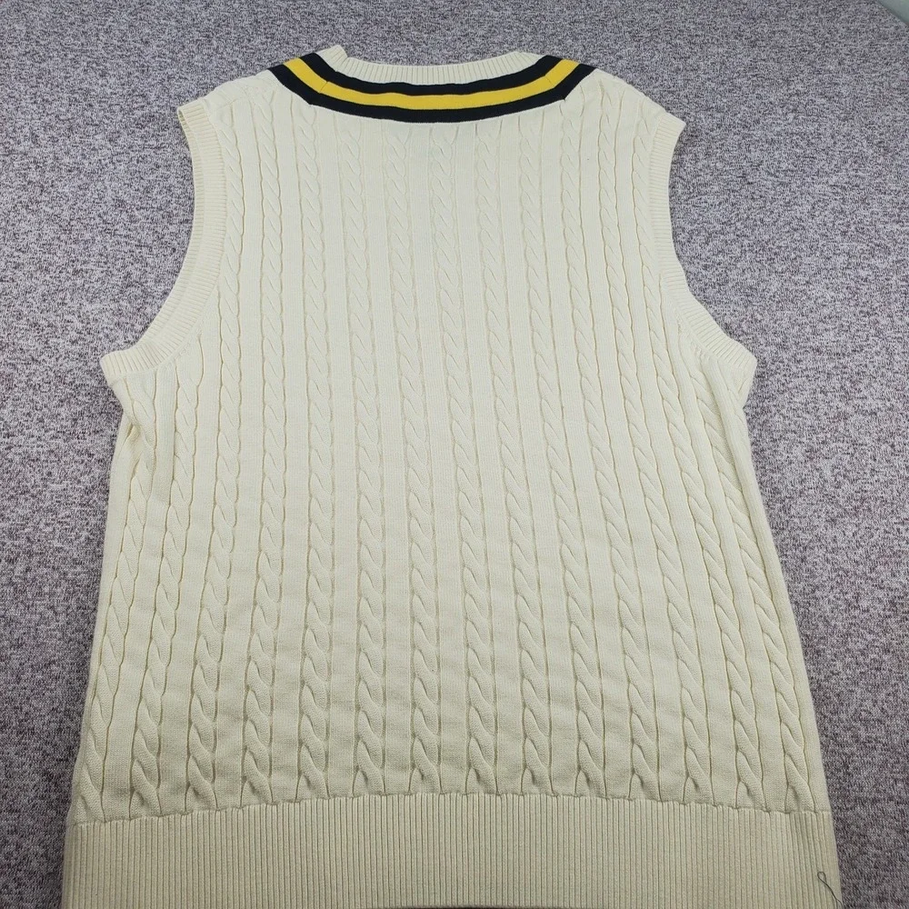 Cremieux Sweater Vest Men Sz XXL Ivory Navy Cable Knit V-Neck Golf Tennis Club - Picture 5 of 8